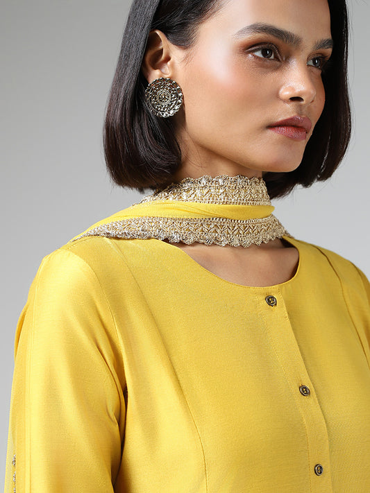 Vark Plain Mustard A-Line Kurta with Pants & Dupatta