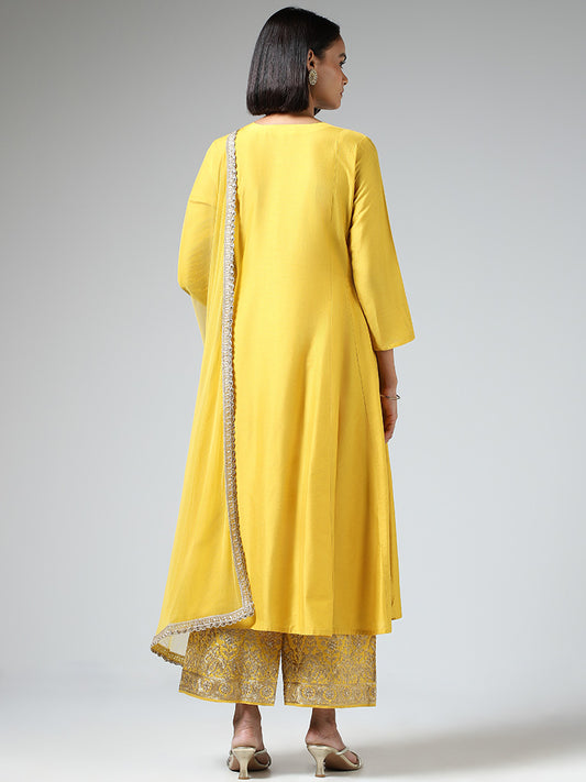 Vark Plain Mustard A-Line Kurta with Pants & Dupatta