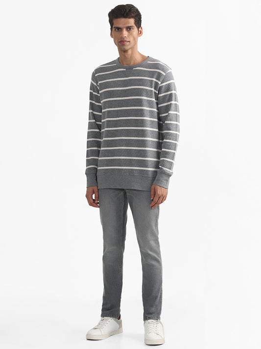 WES Casuals Striped Grey Slim Fit Sweater