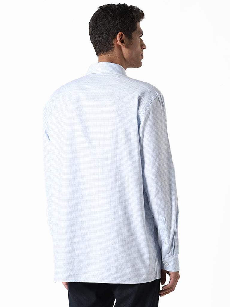 WES Formals Checked White Cotton Relaxed Fit Shirt