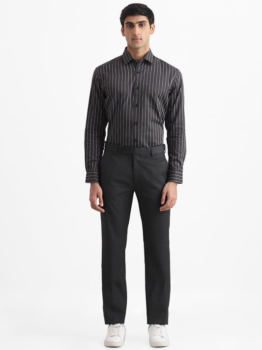 WES Formals Black Striped Relaxed Fit Shirt