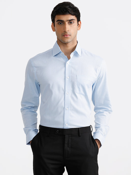 WES Formals Checked Blue Relaxed Fit Shirt