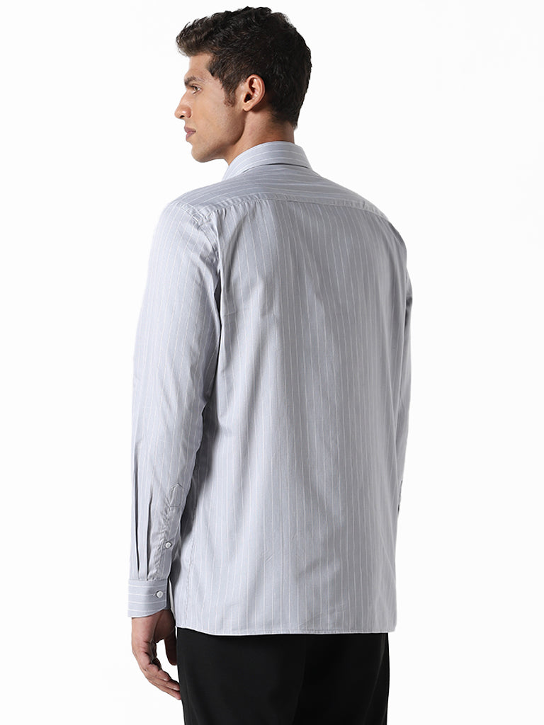 WES Formals Striped Grey Slim Fit Shirt