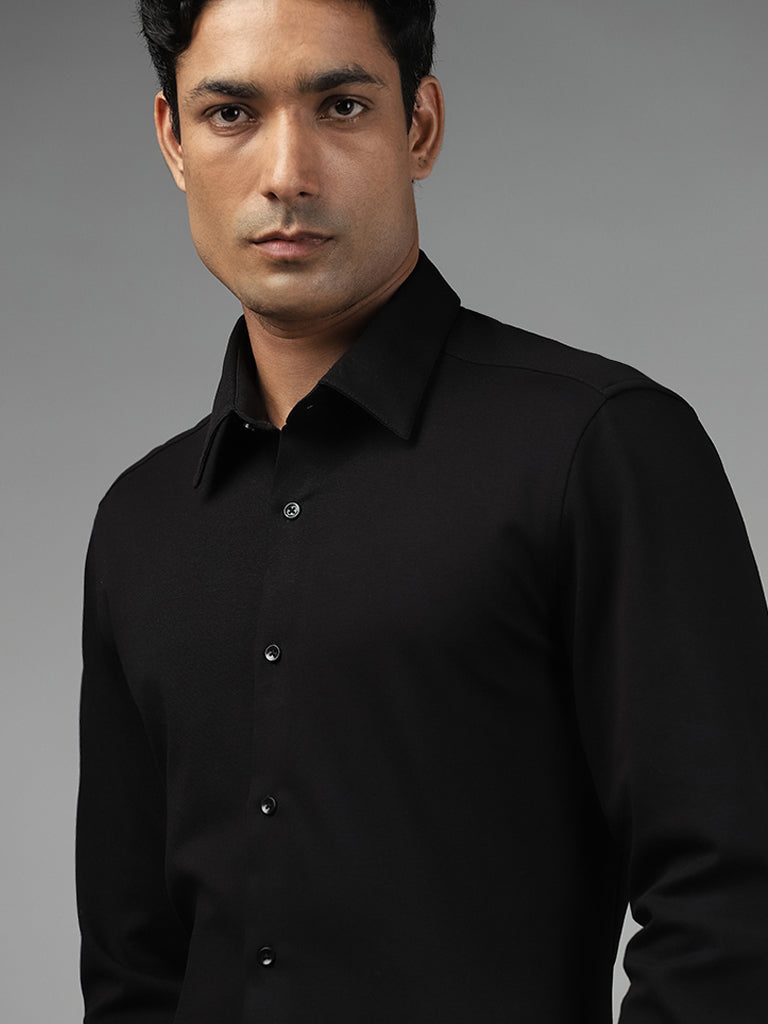 WES Formals Plain Black Slim Fit Shirt
