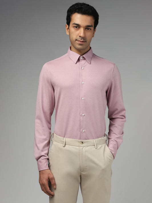 WES Formals Solid Dusty Pink Cotton Blend Slim-Fit Shirt