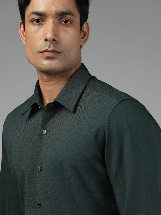 WES Formals Plain Emerald Green Slim Fit Shirt