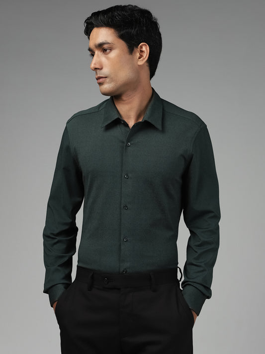 WES Formals Plain Emerald Green Slim Fit Shirt