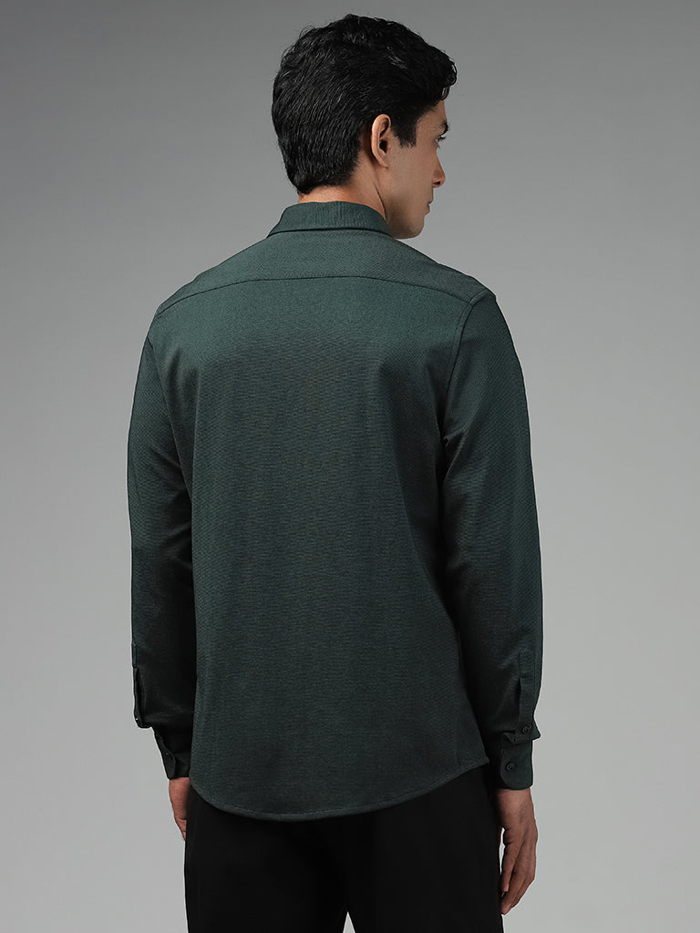 WES Formals Plain Emerald Green Slim Fit Shirt