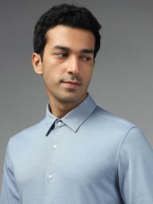 WES Formals Solid Light Blue Slim Fit Shirt
