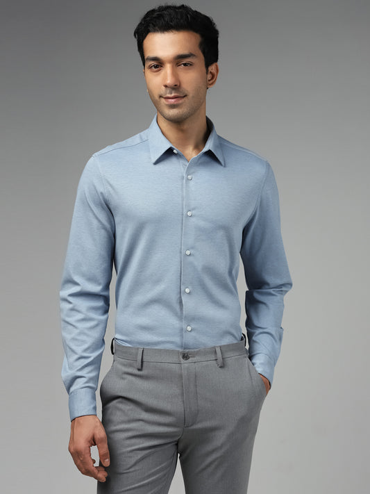 WES Formals Solid Light Blue Slim Fit Shirt