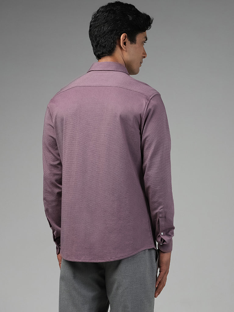 WES Formals Plain Plum Cotton Blend Slim Fit Shirt