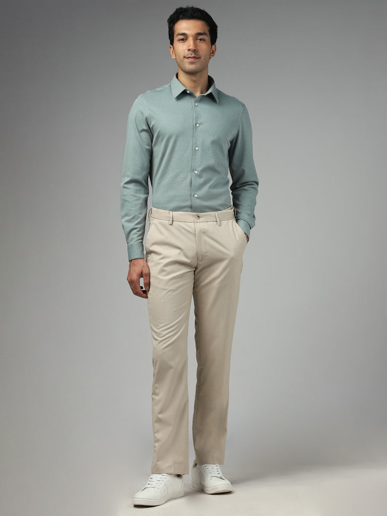 WES Formals Solid Light Green Slim Fit Shirt