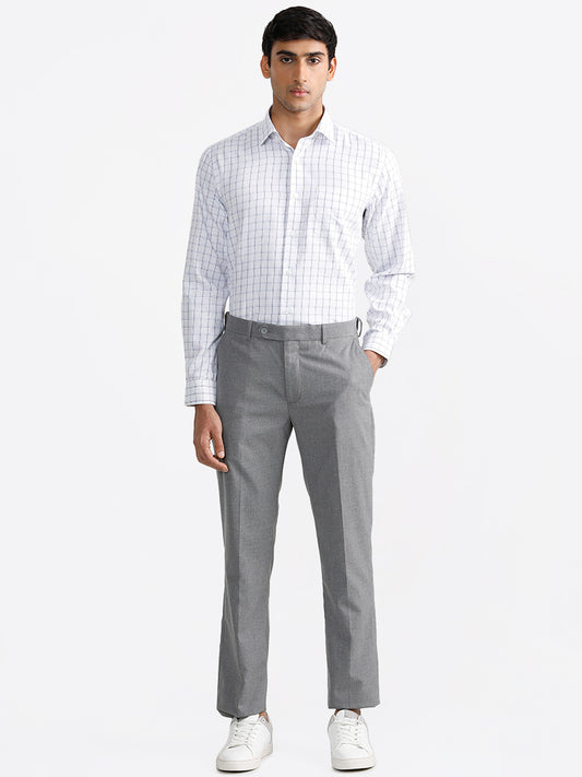 WES Formals Remin Grey Relaxed-Fit Mid-Rise Trousers
