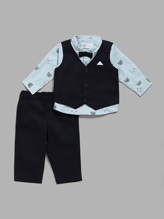 HOP Baby Light Blue Shirt & Navy Waistcoat, Trousers & Bow