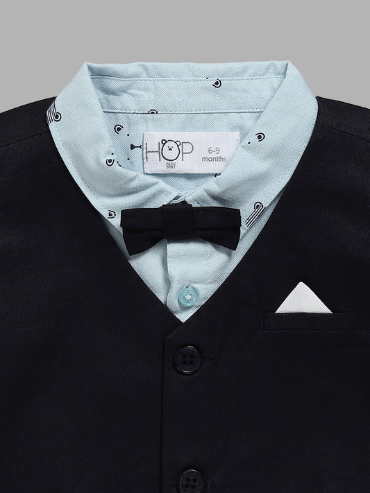 HOP Baby Light Blue Shirt & Navy Waistcoat, Trousers & Bow