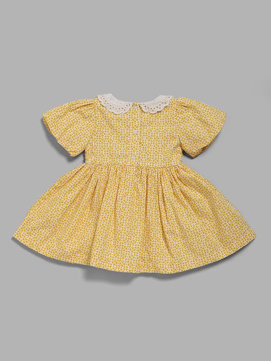 HOP Baby Yellow Printed Peter Pan Collar Dress