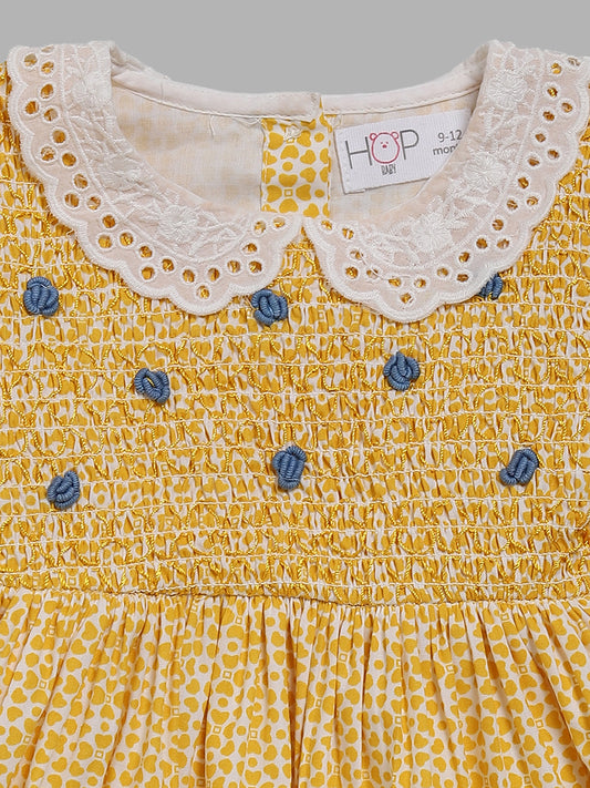 HOP Baby Yellow Printed Peter Pan Collar Dress