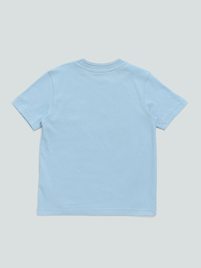 HOP Kids Light Blue Baseball Graphic Printed T-Shirt