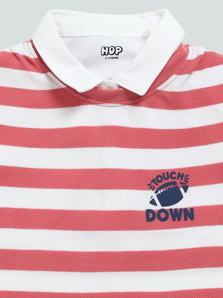 HOP Kids Striped Pink Collar Neck T-Shirt