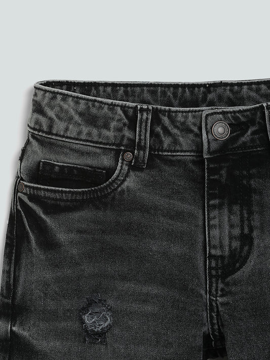 Y&F Kids Solid Charcoal Slim - Fit Mid- Rise Denim Jeans