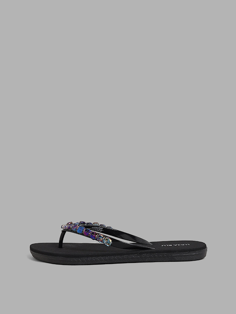 Black beaded online flip flops