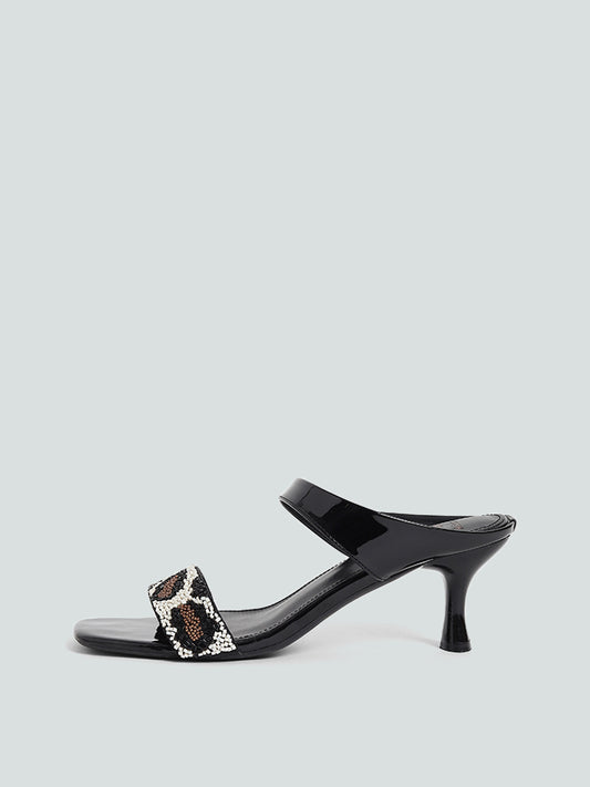 LUNA BLU Black Leopard Embroidered Heels