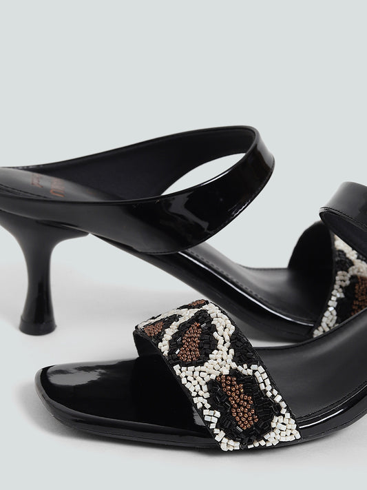 LUNA BLU Black Leopard Embroidered Heels