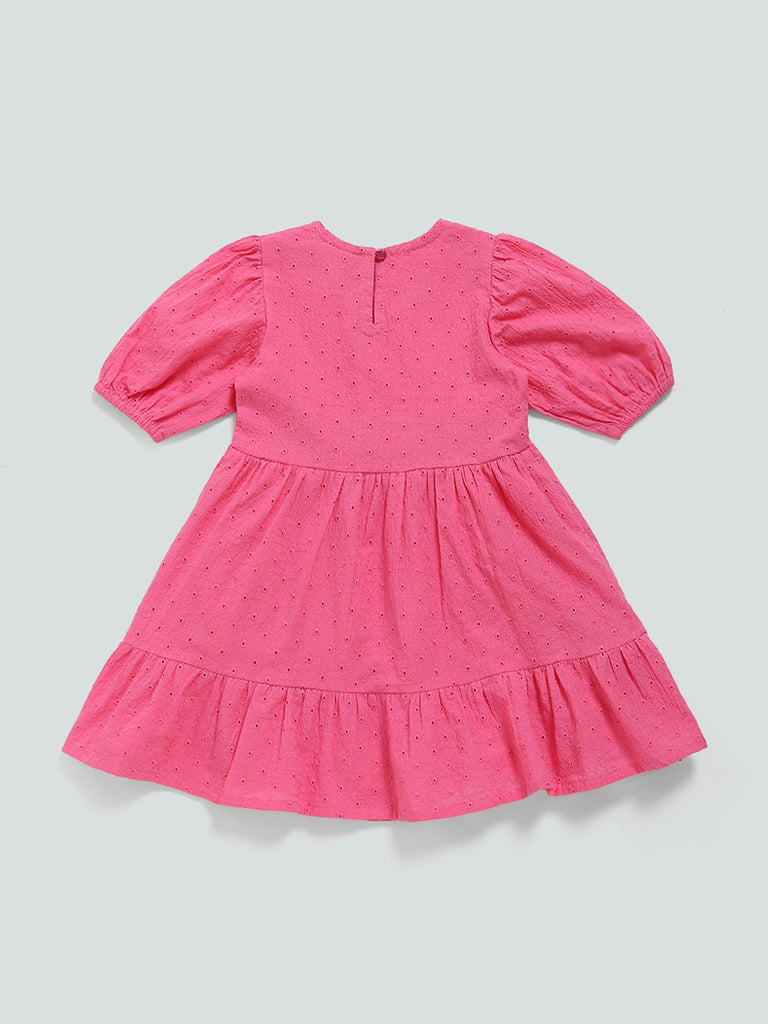 HOP Kids Hot Pink Embroidered Shifu Dress