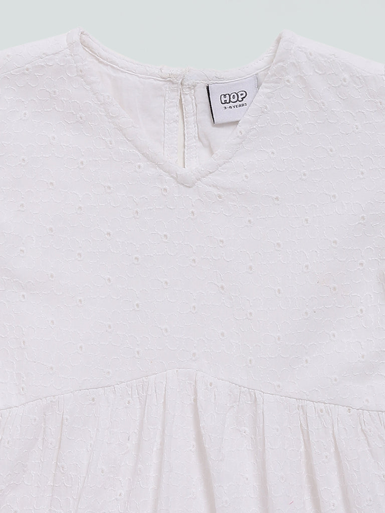 HOP Kids White Embroidered Shifu Dress
