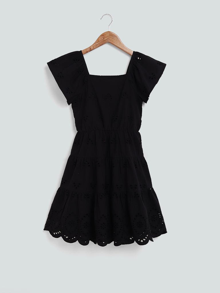 Y&F Kids Cut Work Embroidered Black Dress