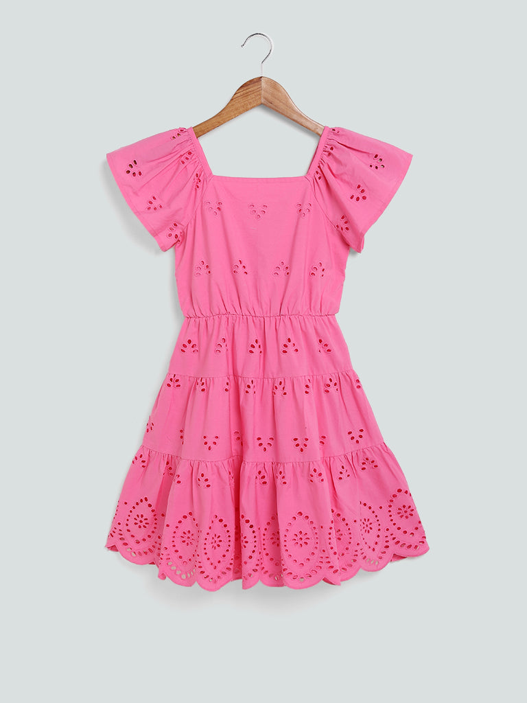 Y&F Kids Cut Work Embroidered Pink Dress
