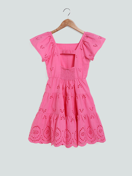 Y&F Kids Cut Work Embroidered Pink Dress