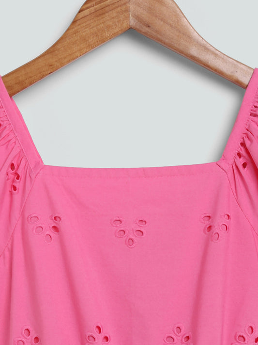 Y&F Kids Cut Work Embroidered Pink Dress