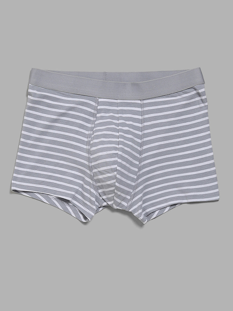 WES Lounge Grey Striped Relaxed Fit Trunks - Pack of 3