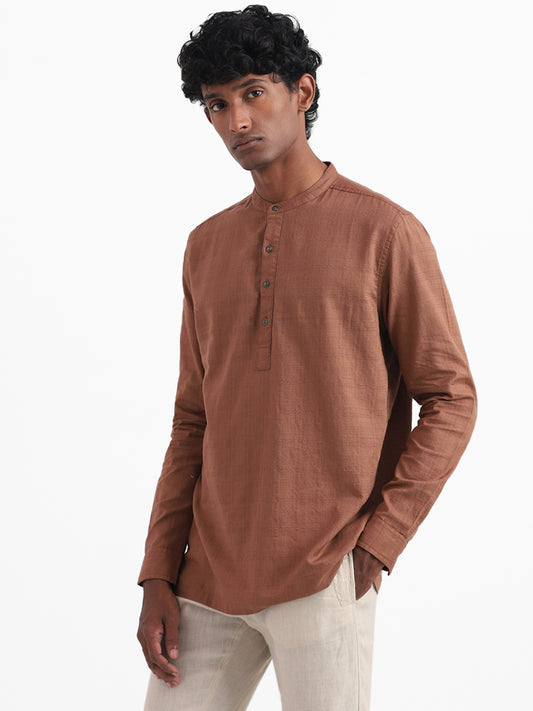 ETA Brown Solid Cotton Slim Fit Shirt