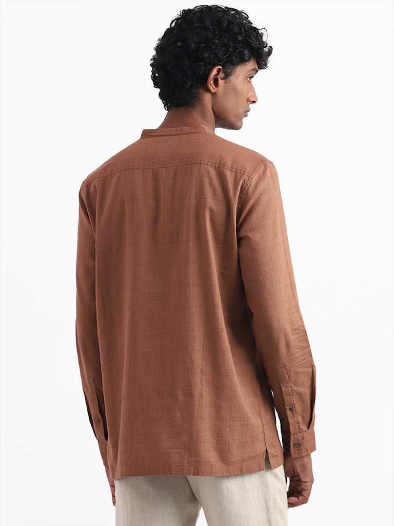 ETA Brown Solid Cotton Slim Fit Shirt