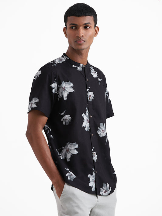 ETA Black Floral Printed Rambo Resort Fit Shirt