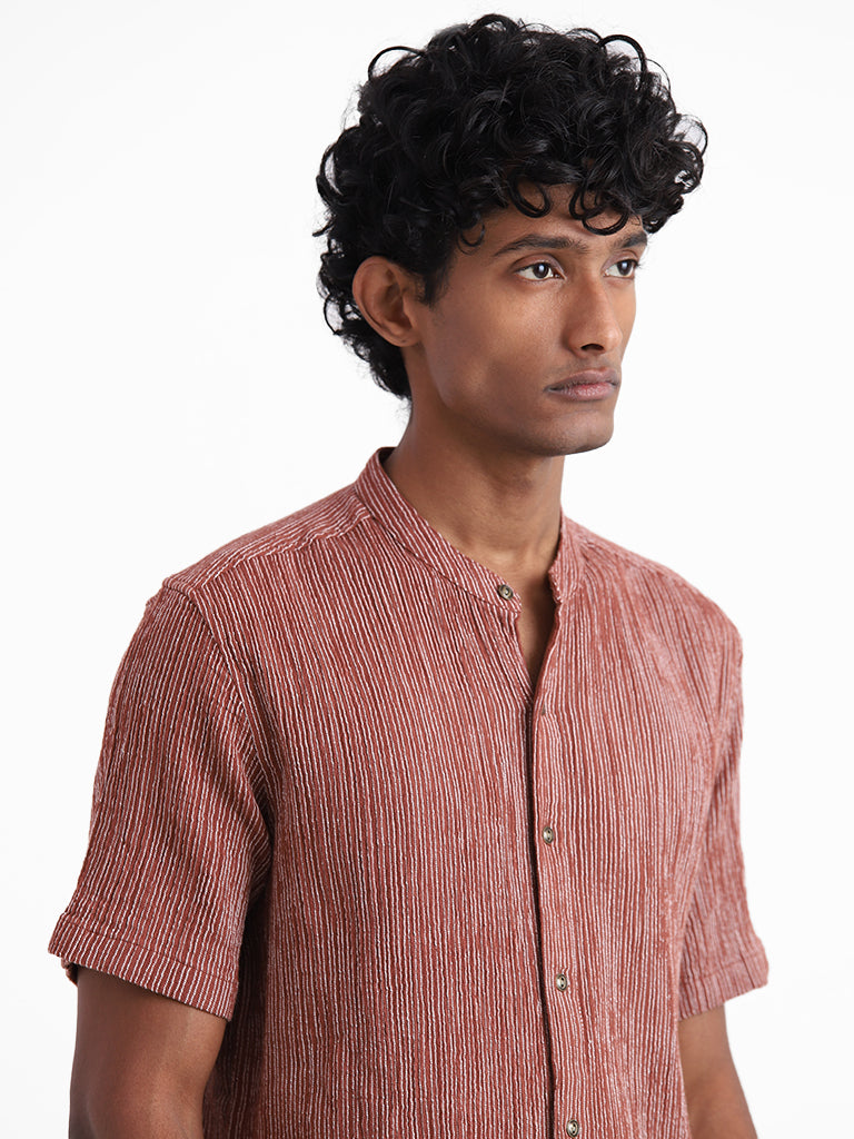 ETA Rust Red Striped Relaxed Fit Shirt