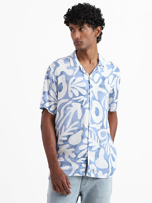 Nuon Light Blue Beach Vibe Printed Relaxed Shirt