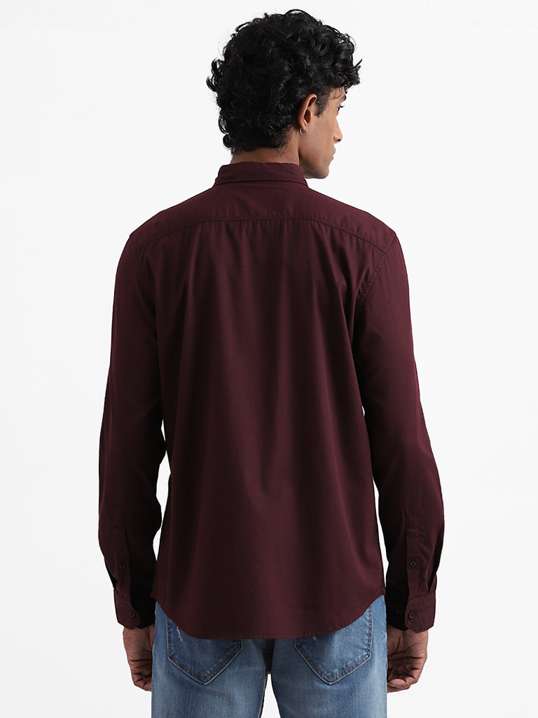 Nuon Maroon Solid Slim Fit Shirt