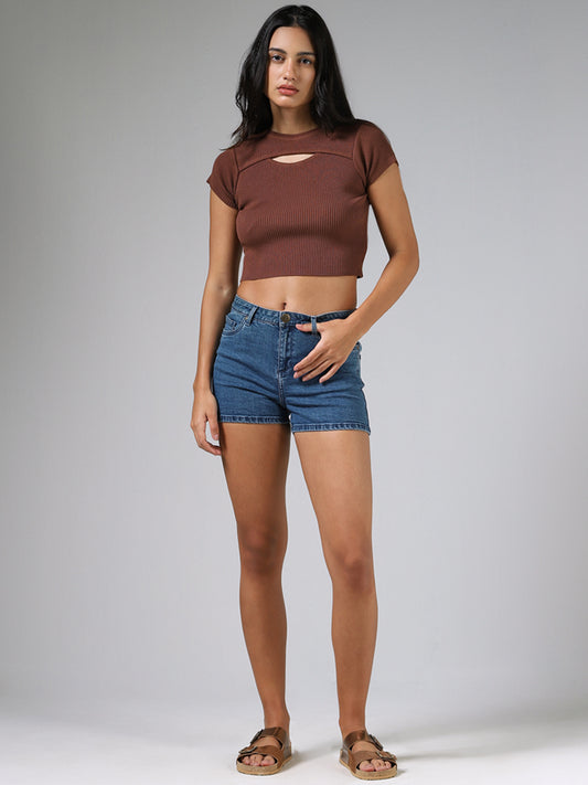 Nuon Brown Cut-Out Crop Top