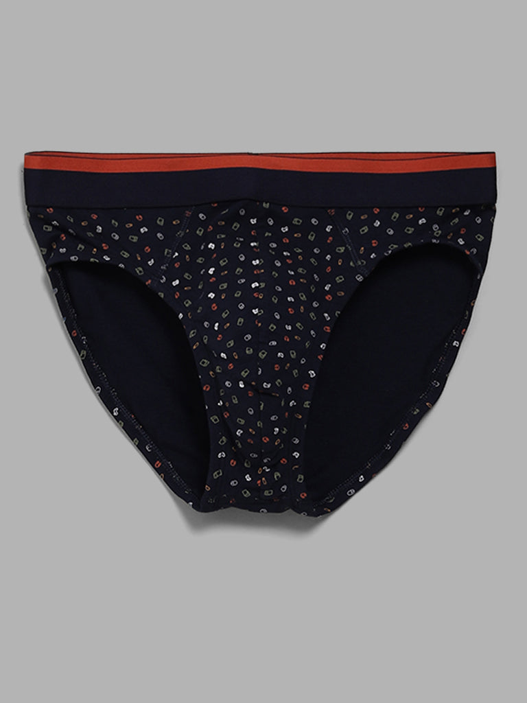 WES Lounge Navy Printed Basic Briefs - Pack of 3