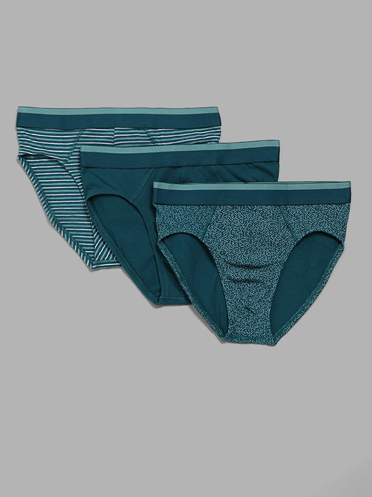 WES Lounge Marine Blue Printed Briefs - Pack of Three