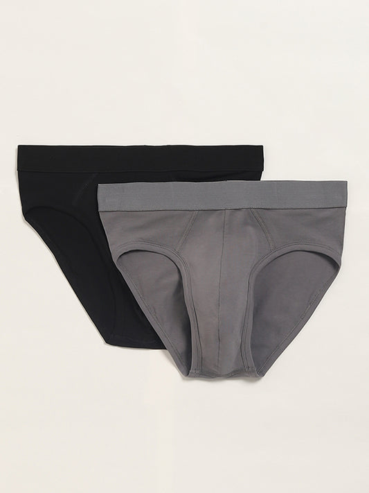 WES Lounge Grey Cotton Blend Basic Briefs - Pack of 2