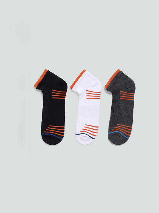 WES Lounge Black Striped Trainer Socks - Pack of 3