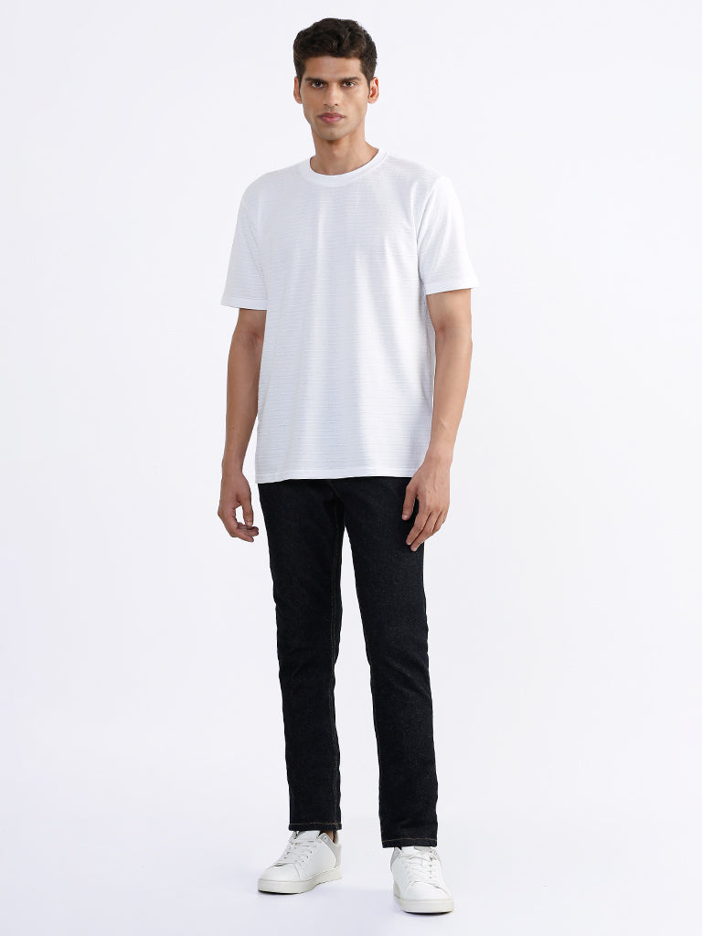 WES Casuals Solid White Cotton Blend Relaxed-Fit T-Shirt