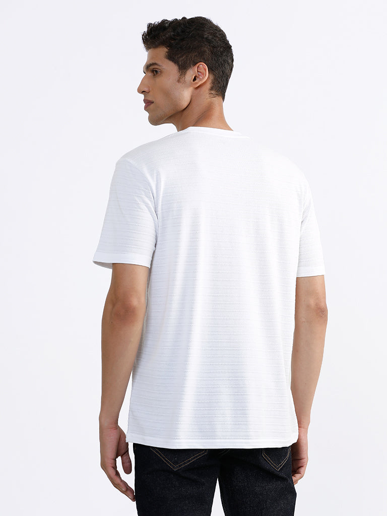 WES Casuals Solid White Cotton Blend Relaxed-Fit T-Shirt