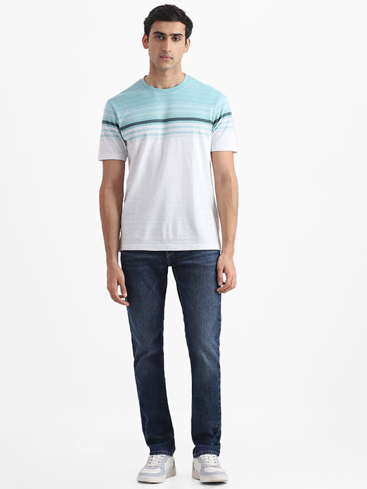 WES Lounge Printed Aqua Blue Relaxed Fit T-Shirt