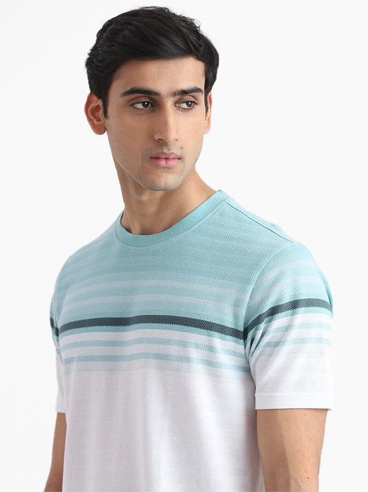 WES Lounge Printed Aqua Blue Relaxed Fit T-Shirt