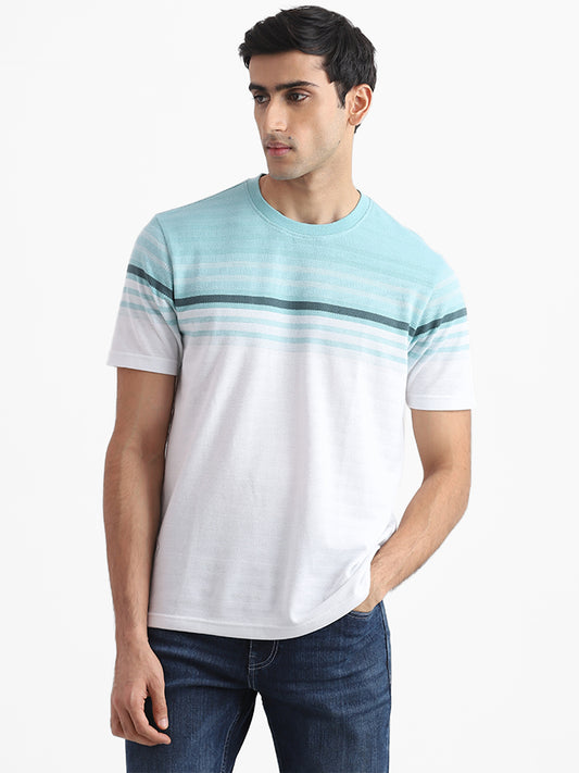 WES Lounge Printed Aqua Blue Relaxed Fit T-Shirt